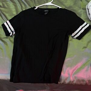 Forever 21 Black Tee with White Sleeve Stripes